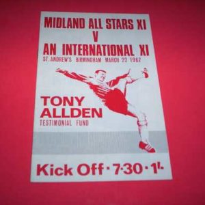 1967 MIDLAND ALL STARS XI V AN INTERNATIONAL XI TONY ALLDEN TESTIMONIAL