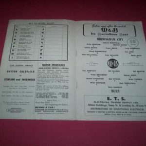 1962/63 BIRMINGHAM V BURY LEAGUE CUP S/F