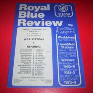 1977/78 WEALDSTONE V READING FA CUP