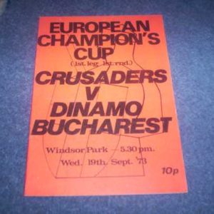 1973/74 CRUSADERS V DINAMO BUCHAREST EUROPEAN CUP