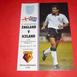 1991 ENGLAND B V ICELAND @ WATFORD