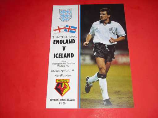 ENGLAND HOMES » 1991 ENGLAND B V ICELAND @ WATFORD
