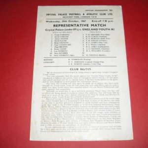 1967 CRYSTAL PALACE U19 V ENGLAND YOUTH XI