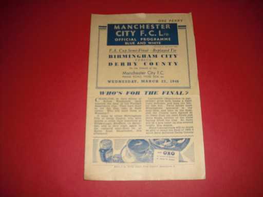 FA CUP SEMI FINALS » 1945/46 BIRMINGHAM V DERBY COUNTY FA CUP S/F REPLAY