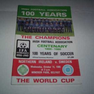 1980 NORTHERN IRELAND V SWEDEN WORLD CUP CENTENARY BROCHURE