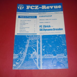 1976/77 ZURICH V DYNAMO DRESDEN EUROPEAN CUP